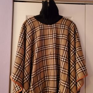 Plaid Zipper Poncho/Cape NWT